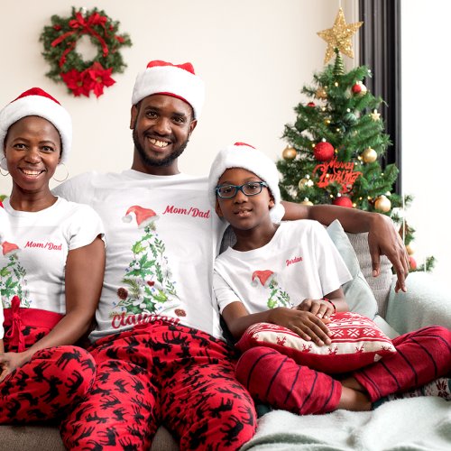 Custom Matching Family Name Christmas Tree Santa T_Shirt