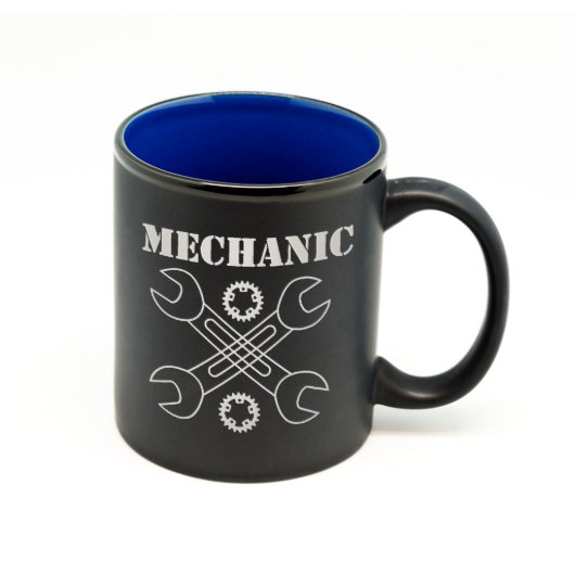 Custom Matte Black & Color Mechanic Mug (Front)