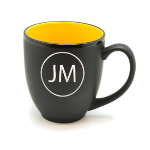Custom Matte Black/Yellow Bistro Mug w/Initials