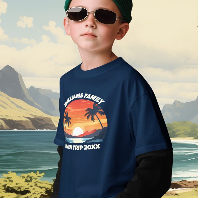 Custom Maui Trip Cool Sunrise Palm Tree Kids T-Shirt (Creator Uploaded)