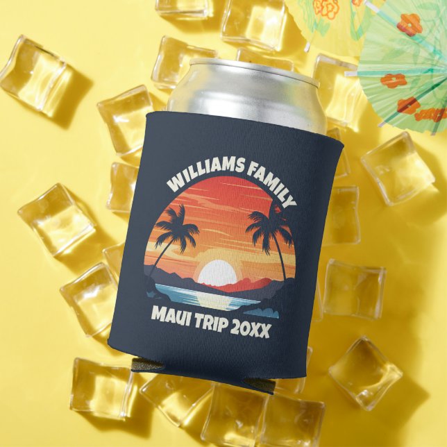 Custom Maui Trip Cool Sunrise Palm Trees Can Cooler (In Situ Summer)