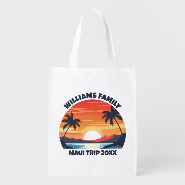 Custom Maui Trip Cool Sunrise Palm Trees Grocery Bag (Front)