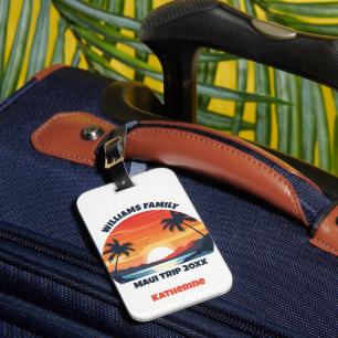 Custom Maui Trip Cool Sunrise Palm Trees Luggage Tag