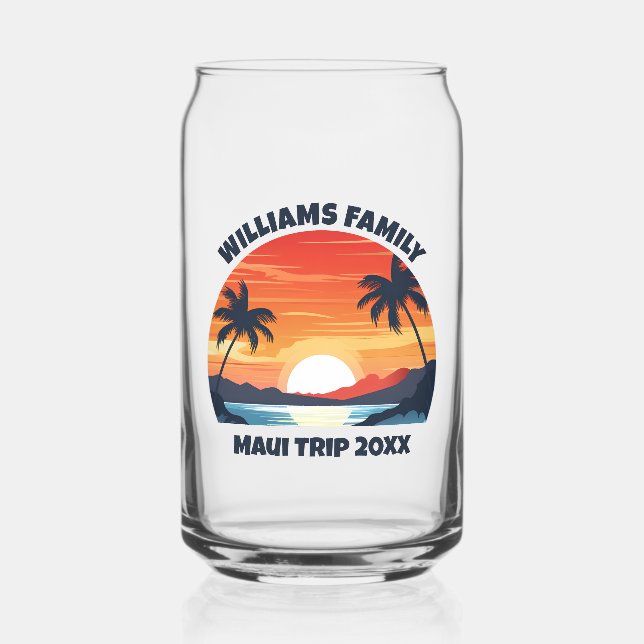 Custom Maui Trip Sunrise Palm Trees Keepsake Can Glass (Front)