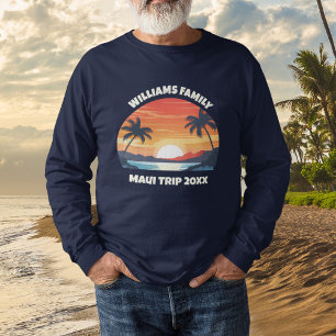 Custom Maui Trip Sunrise Palm Trees Long Sleeve Tri-Blend Shirt
