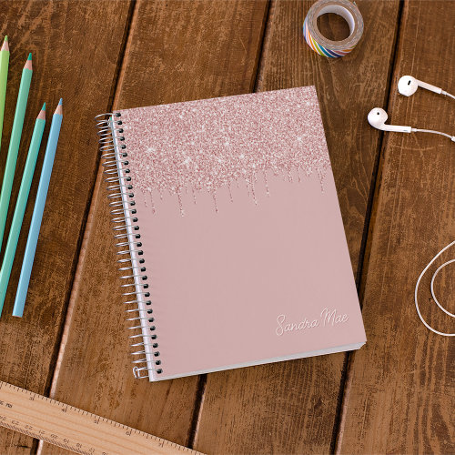 Custom Mauve Blush Pink Dusty Rose Gold Glitter Notebook