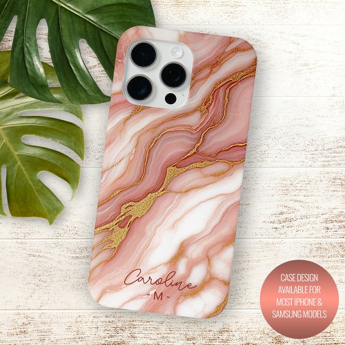 Custom Mauve Blush Pink Red Gold Marble Pattern iPhone 15 Pro Max Case