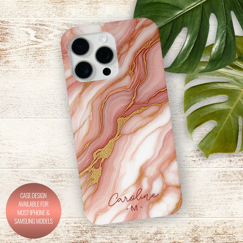 Custom Mauve Blush Pink Red Gold Marble Pattern iPhone 15 Pro Max Case
