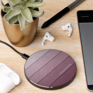 Custom Mauve Dusty Rose Pink Black Stripe Pattern Wireless Charger
