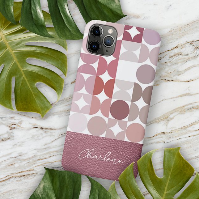 Custom Mauve Taupe Blush Pink Retro Art Pattern iPhone Case (Creator Uploaded)