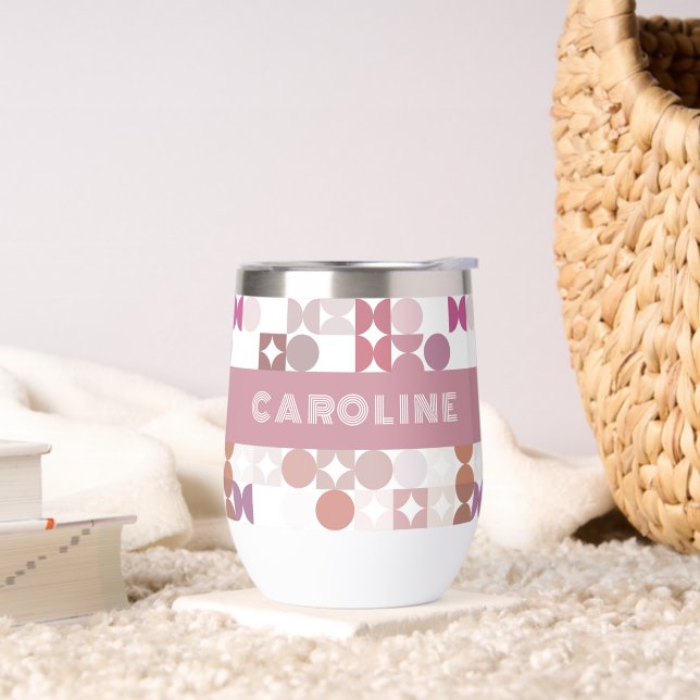 Custom Mauve Taupe Peach Blush Pink Art Pattern Thermal Wine Tumbler (Living Room)