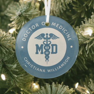 Custom MD Doctor of Medicine Doctor Graduation Glass Ornament
