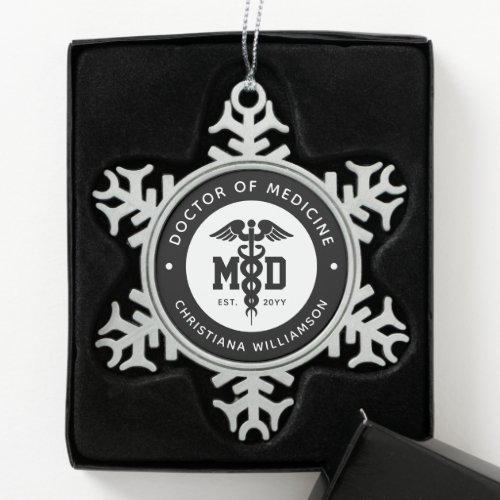 Custom MD Doctor of Medicine Doctor Graduation Snowflake Pewter Christmas Ornament