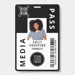 Custom Media Pass Photo ID Logo QR Code   Black Badge