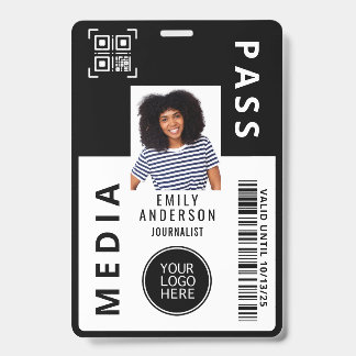 Custom Media Pass Photo ID Logo QR Code | Black Badge