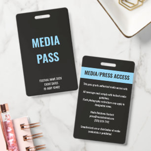 Custom Media Press Access Concert Festival Blue Badge