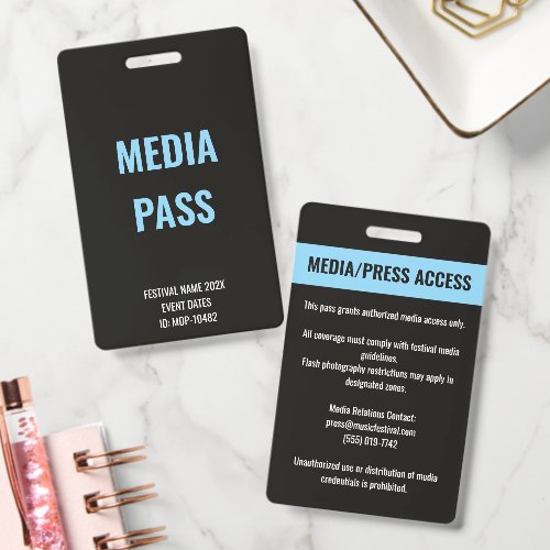 Custom Media Press Access Concert Festival Blue Badge