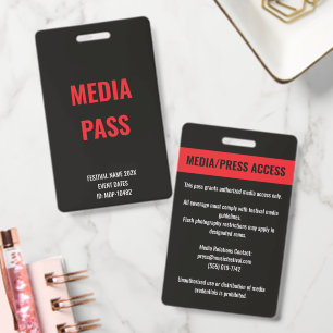 Custom Media Press Access Concert Festival Red Badge