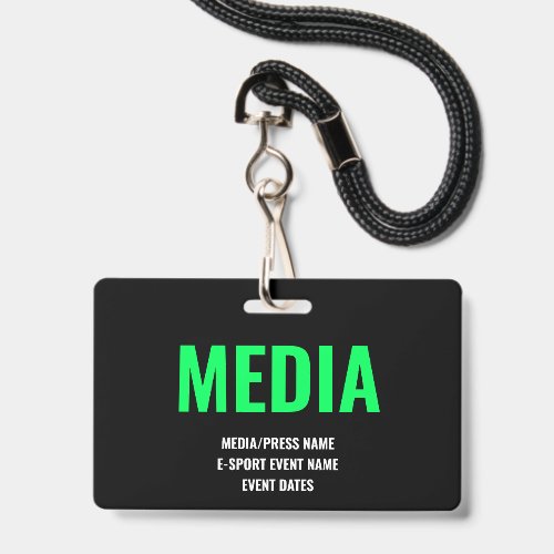 Custom Media Press Access Minimalist E-Sport Green Badge