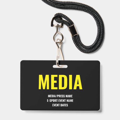 Custom Media Press Access Minimalist ESport Yellow Badge