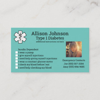 Custom Medical Alert Card Emergency Contacts