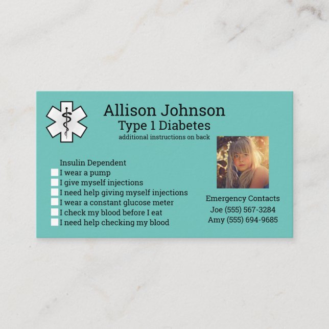 Custom Medical Alert Card Emergency Contacts (Front)