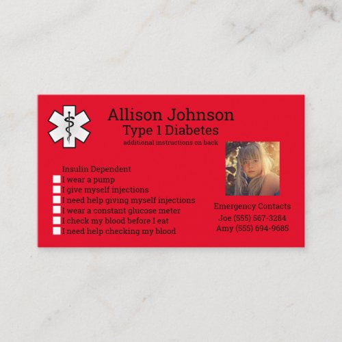 Custom Medical Alert Card Emergency Contacts