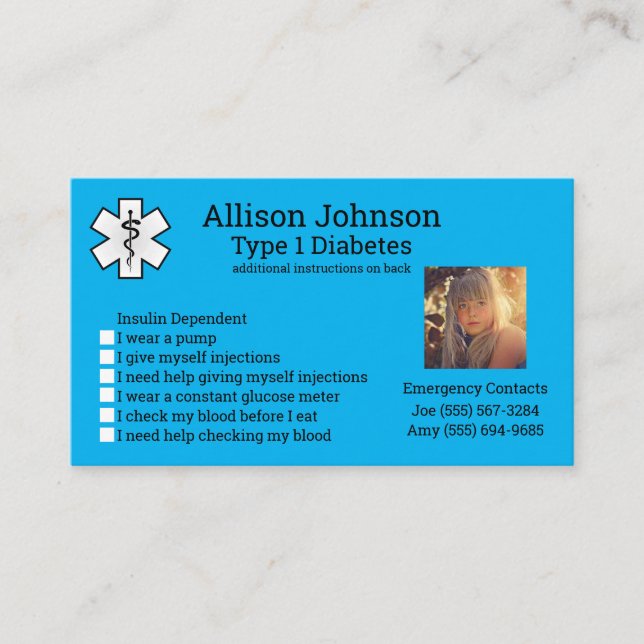 Custom Medical Alert Card Emergency Contacts (Front)