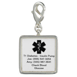Custom Medical Alert Charm Black