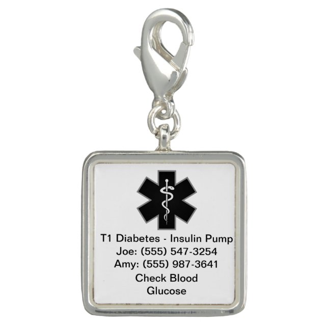 Custom Medical Alert Charm Black (Front)