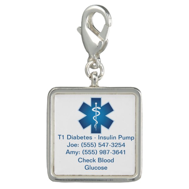 Custom Medical Alert Charm Blue (Front)