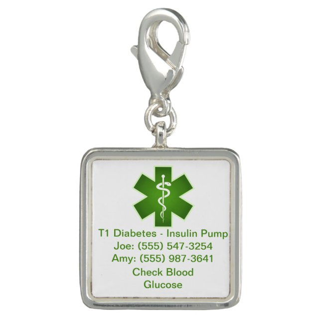 Custom Medical Alert Charm Green (Front)