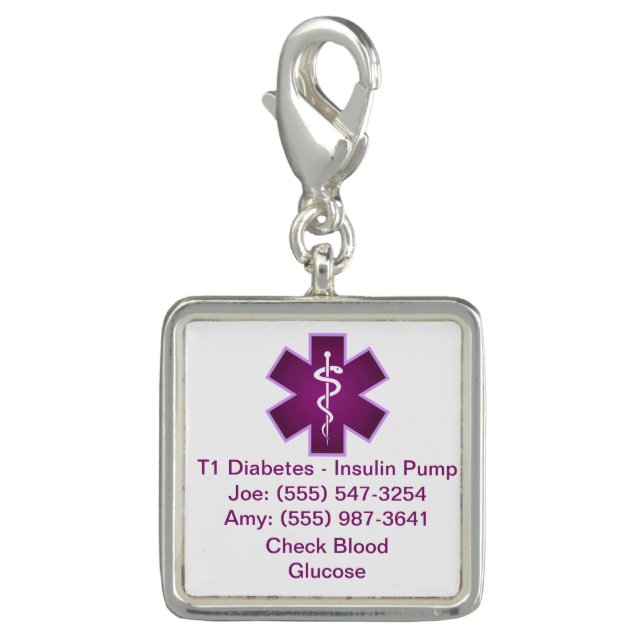 Custom Medical Alert Charm Purple (Front)