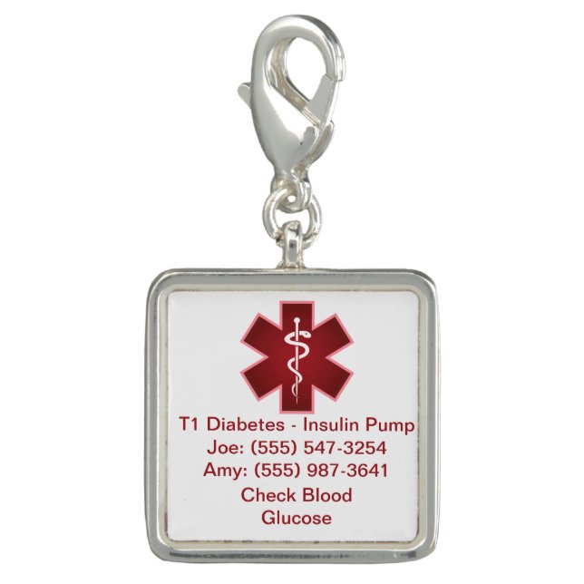 Custom Medical Alert Charm Red (Front)