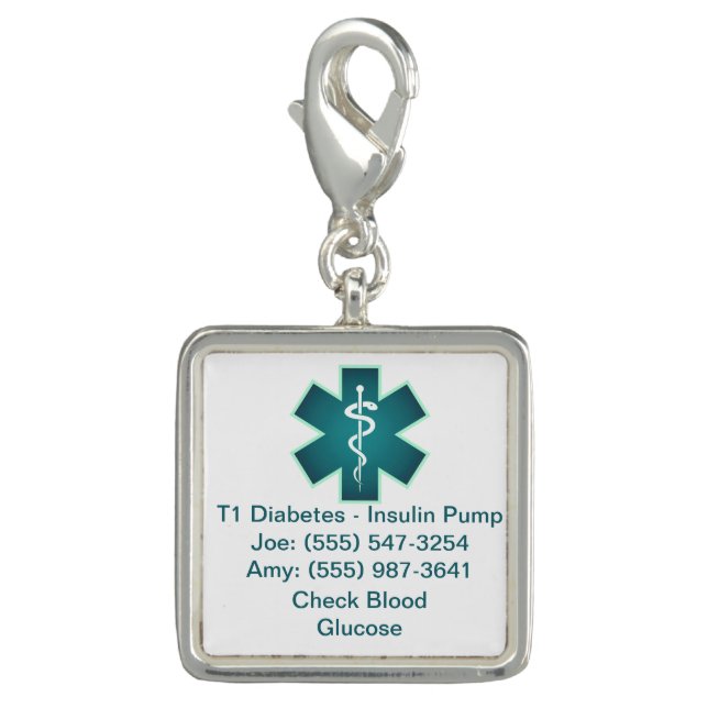 Custom Medical Alert Charm Teal (Front)