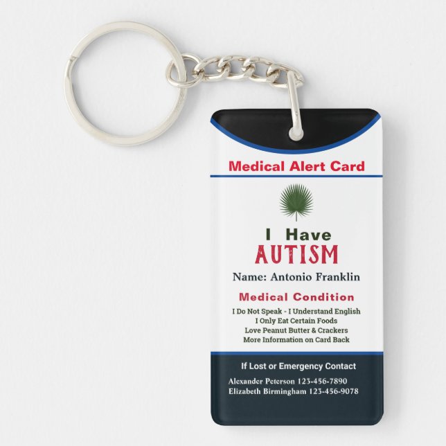 Custom Medical Alert Emergency Contact Card Keychain (Front)