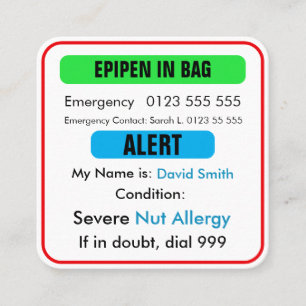 Custom Medical Alert EpiPen Card 