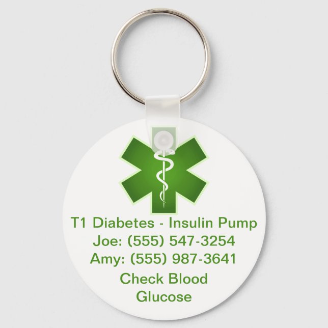 Custom Medical Alert Keychain Green (Front)