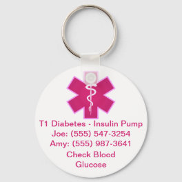 Custom Medical Alert Keychain Pink