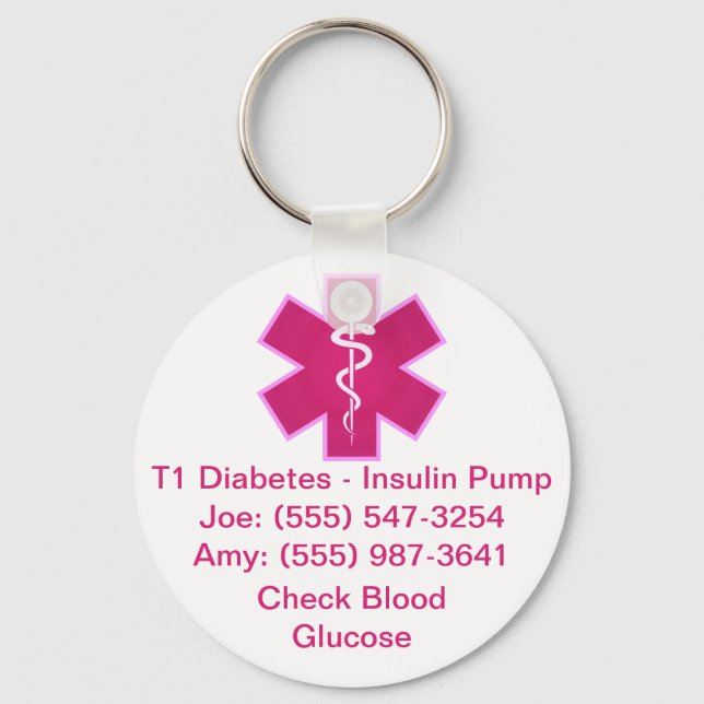 Custom Medical Alert Keychain Pink (Front)