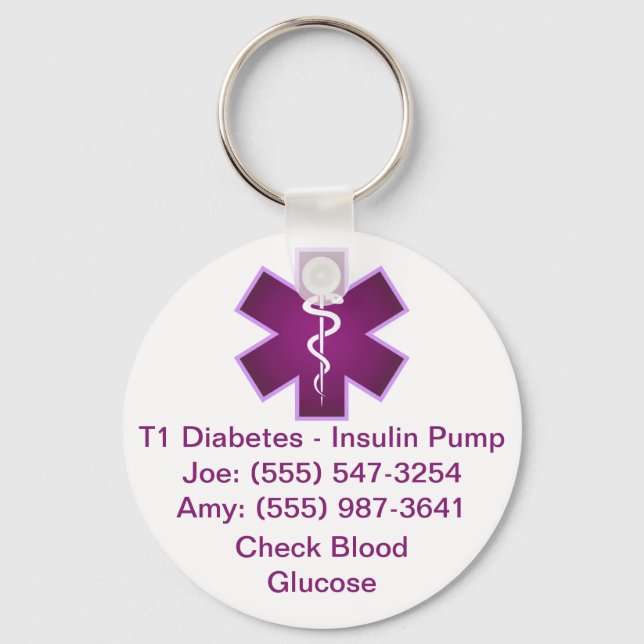 Custom Medical Alert Keychain Purple (Front)
