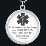 Custom Medical Alert Necklace Black<br><div class="desc">Customize this design to list medical problems,  emergency phone numbers,  allergies,  and more. Great for young kids who you'd like to wear emergency contact information with style. See my other colors.</div>