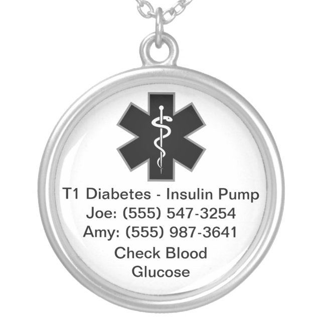 Custom Medical Alert Necklace Black (Front)
