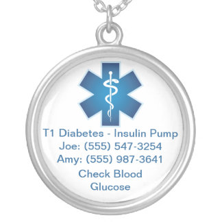 Custom Medical Alert Necklace Blue