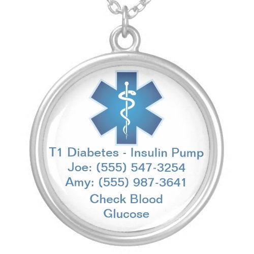 Custom Medical Alert Necklace Blue