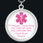 Custom Medical Alert Necklace Pink<br><div class="desc">Customize this design to list medical problems,  emergency phone numbers,  allergies,  and more. Great for young kids who you'd like to wear emergency contact information with style. See my other colors.</div>