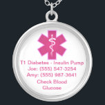 Custom Medical Alert Necklace Pink<br><div class="desc">Customize this design to list medical problems,  emergency phone numbers,  allergies,  and more. Great for young kids who you'd like to wear emergency contact information with style. See my other colors.</div>