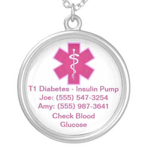 Custom Medical Alert Necklace Pink