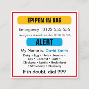 Custom Medical Alert Orange EpiPen Card 