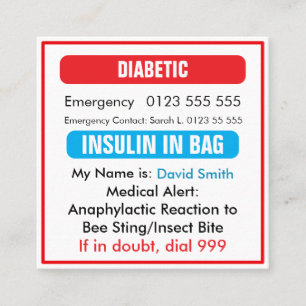 Custom Medical Alert Red Diabetic Card 